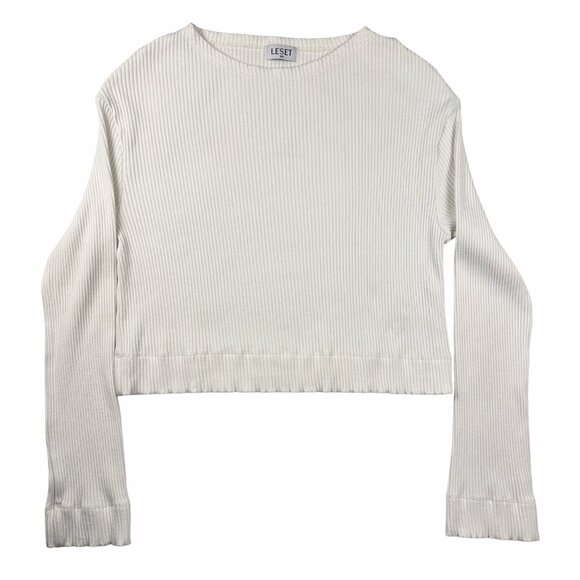 LESET Women's Ali Ribbed-knit Cropped Top In Ivory size XS Soft Stretch Luxe Top - Picture 1 of 9